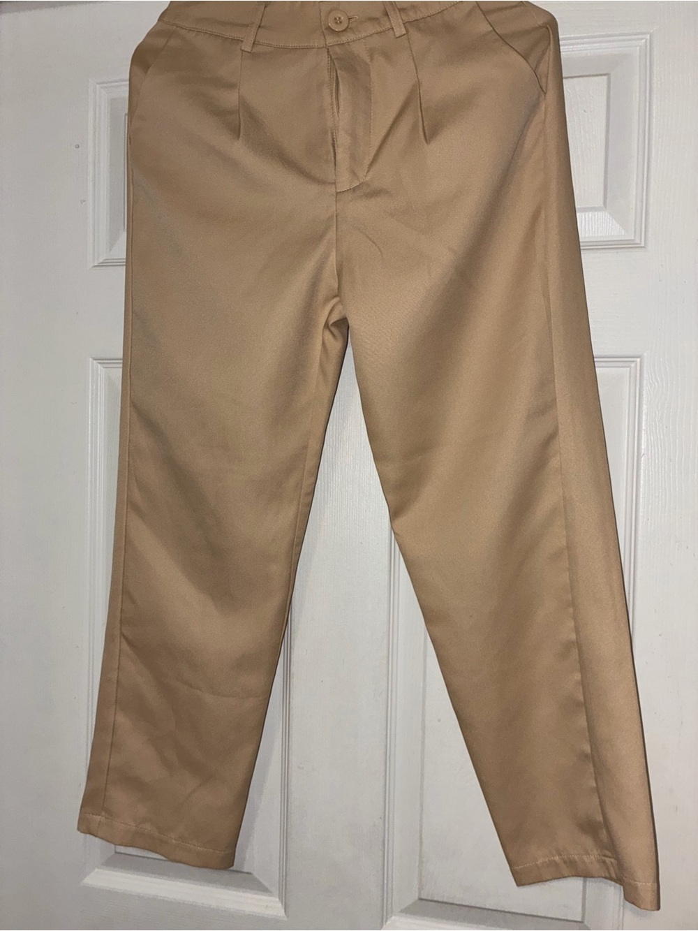 Khaki Straight-Leg Dress Pants (Trousers) with Belt
